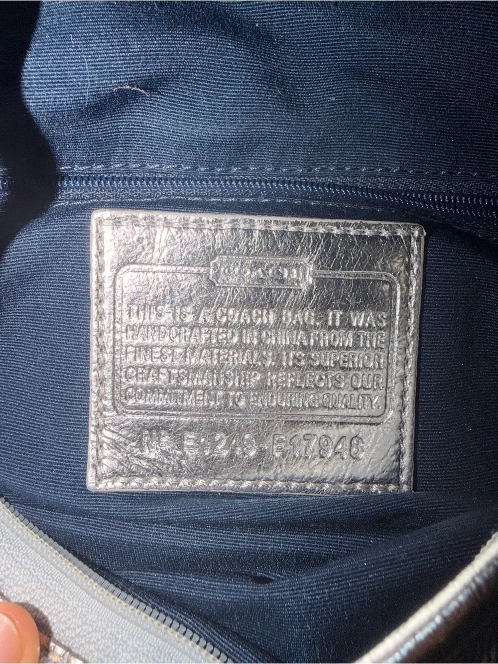 2012 Coach Navy and Gray Signature Shoulder Bag with Silver Accents F17948
